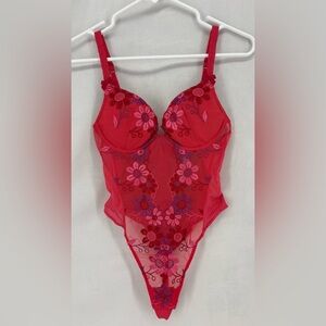 Victoria's Secret Petal Pink Floral Sexy Teddy Lingerie Underwire 34B One Piece